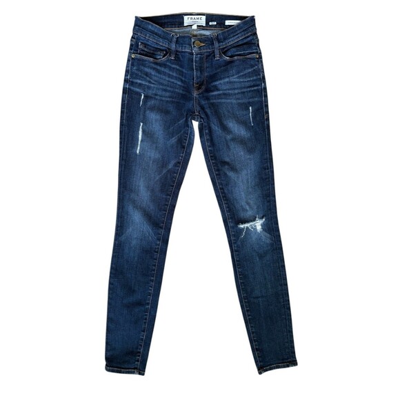Frame Denim Le Skinny De Jeanne Distressed Jeans Los Feliz Women's Size 25 Dark - Picture 1 of 13